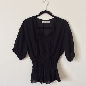 Cinched Waist Sheer V-neck Blouse | Zara